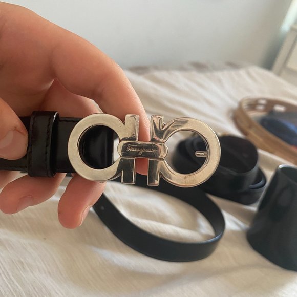 VINTAGE Salvatore Ferragamo ADJUSTABLE GANCINI BELT BLACK SIZE SMALL